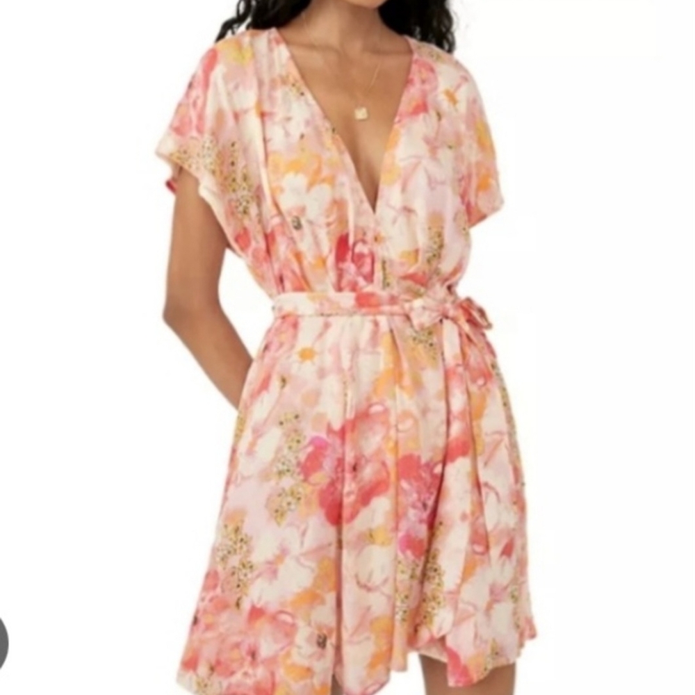 NWT Free People Floral Midi Dress - Pink and Orange - Picture 1 of 4